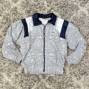 Vintage Ellesse Windbreaker Lined Jacket Blue White Fish Print 80s Men's S XS